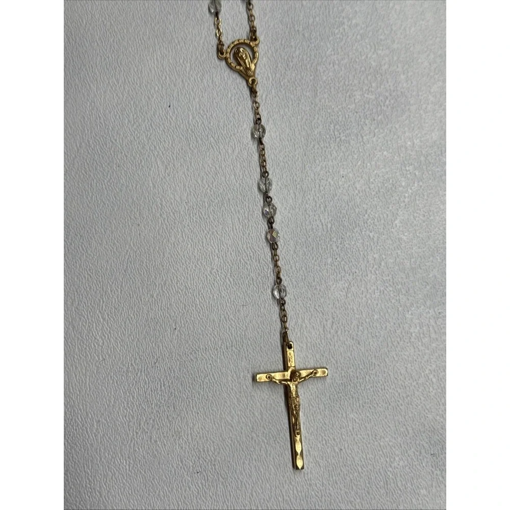 Catholic - Mary - Jesus On Cross - Chain Link beaded‎ necklace 18
